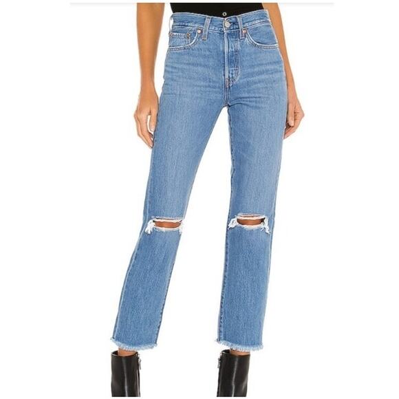 Levi's Premium Wedgie Fit Straight Jeans 27 Distressed - Picture 1 of 15